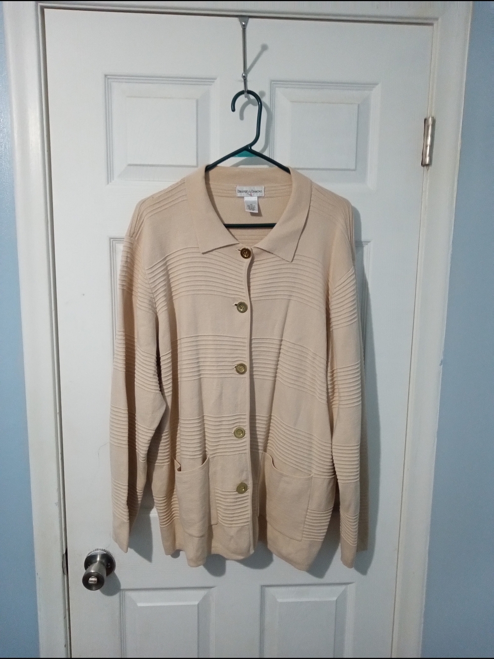 Soft Ribbed Button-Front Cardigan in Light Beige